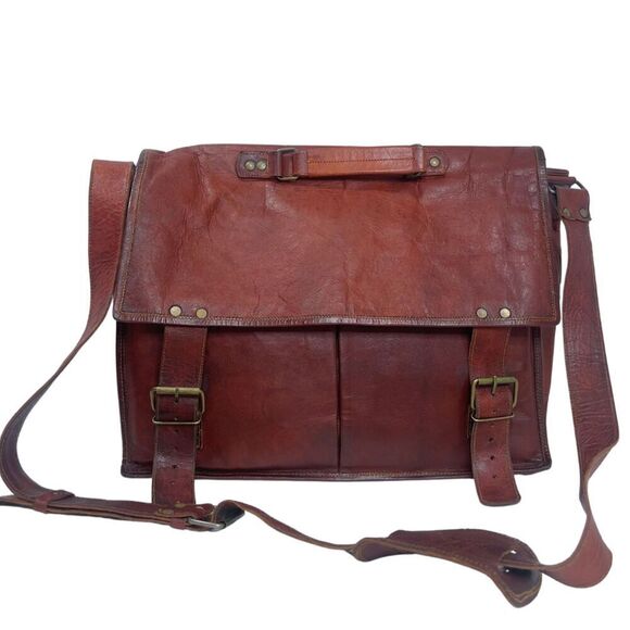 vintage Other - Vintage Cognac Leather Messenger Back Satchel Briefcase Laptop Case